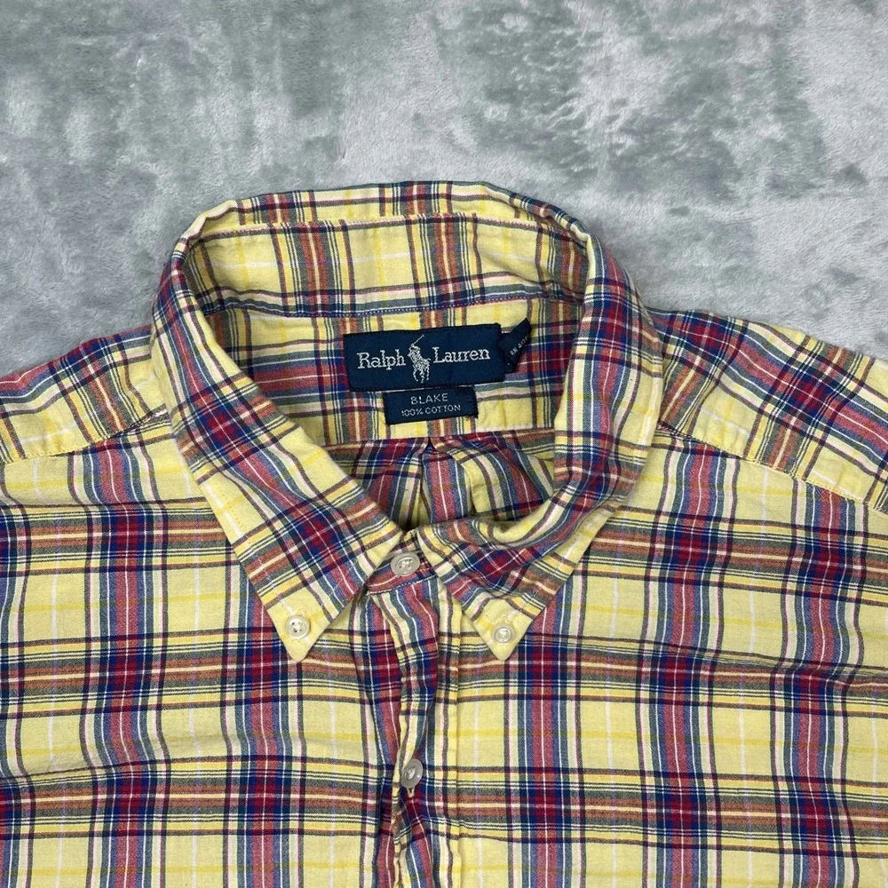 Polo‎ Ralph Lauren Blake Shirt Mens XXL Yellow Plaid Short Sleeve Button Down